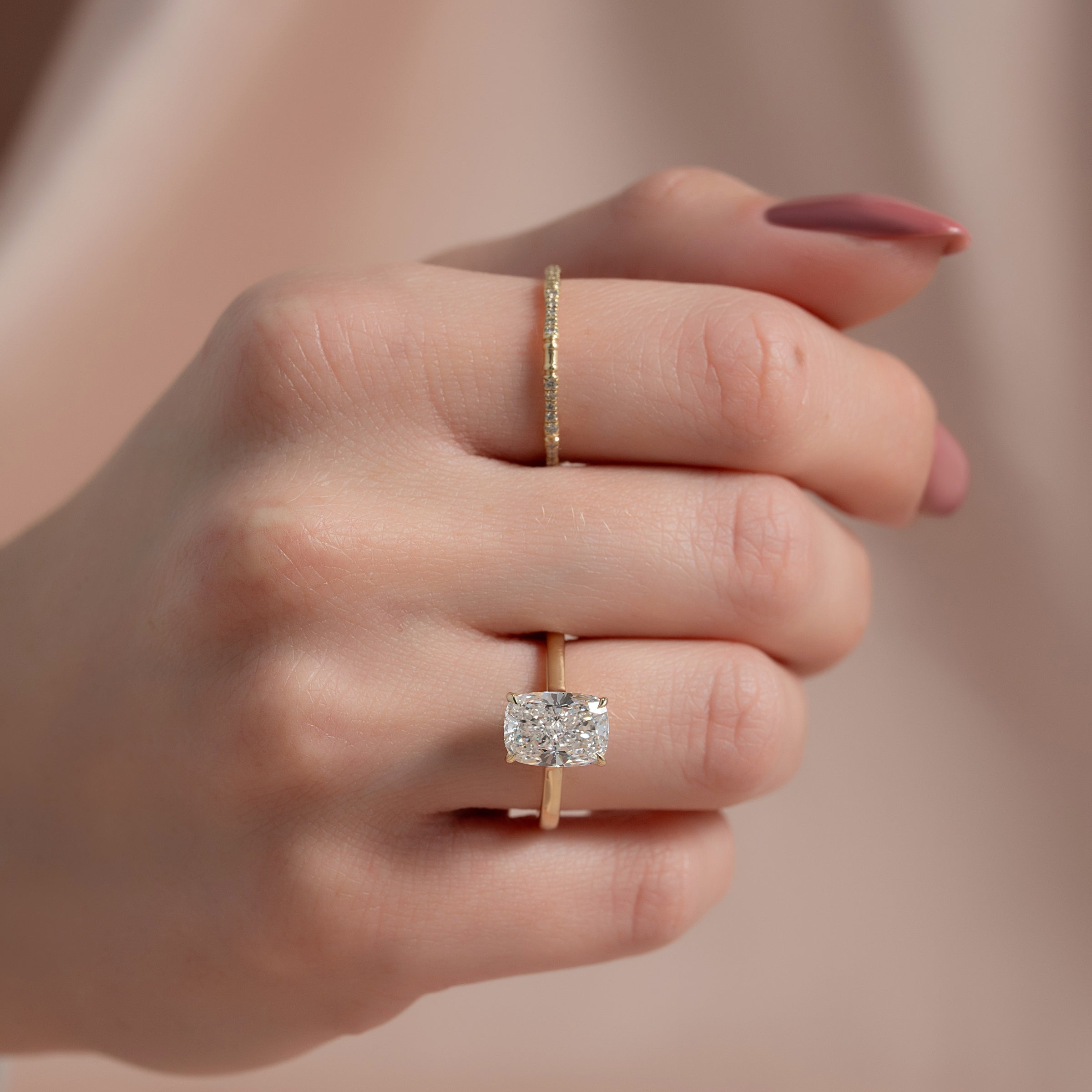 The Natalie Set With A 2 Carat Elongated Cushion Lab Diamond