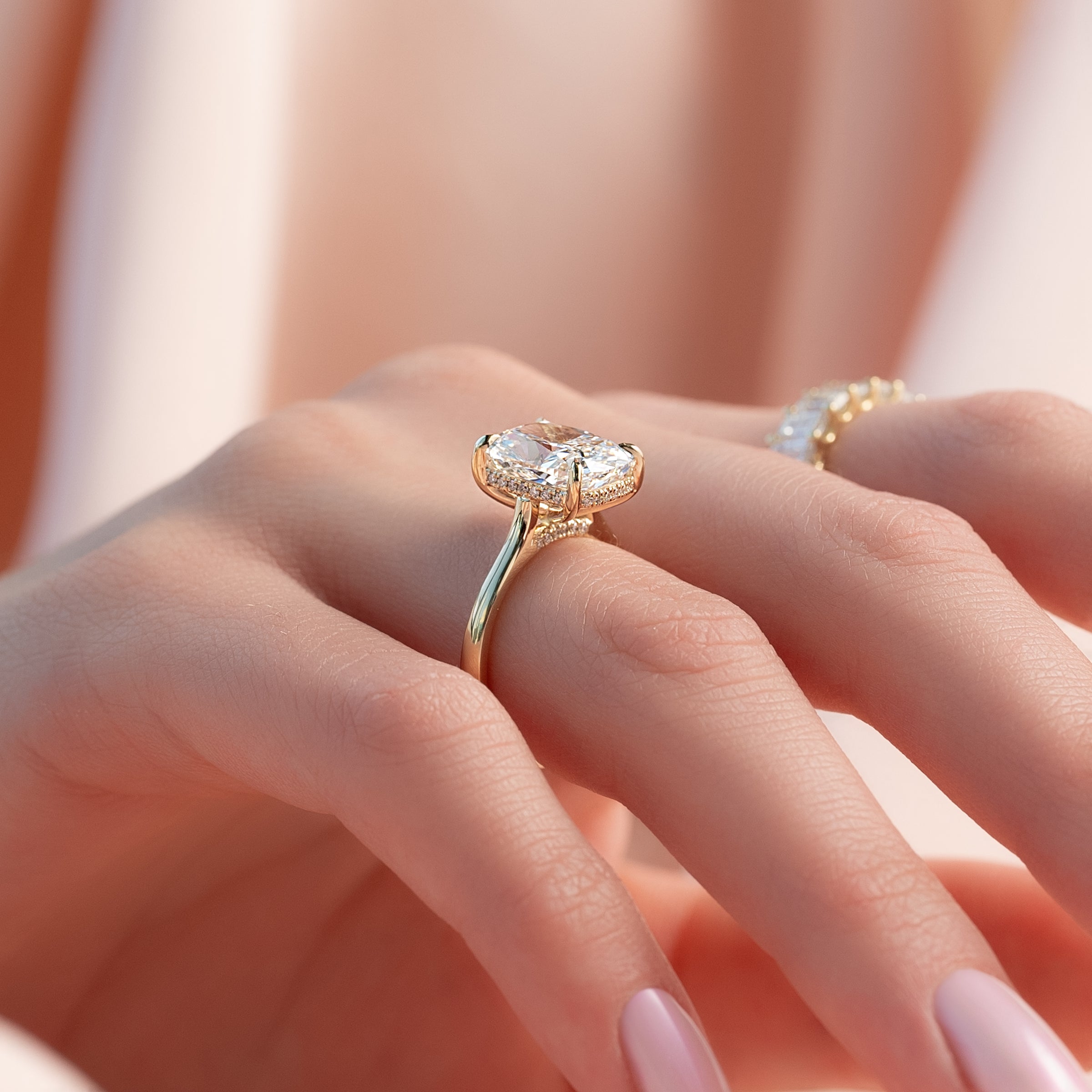 The Natalie Set With A 2 Carat Elongated Cushion Lab Diamond