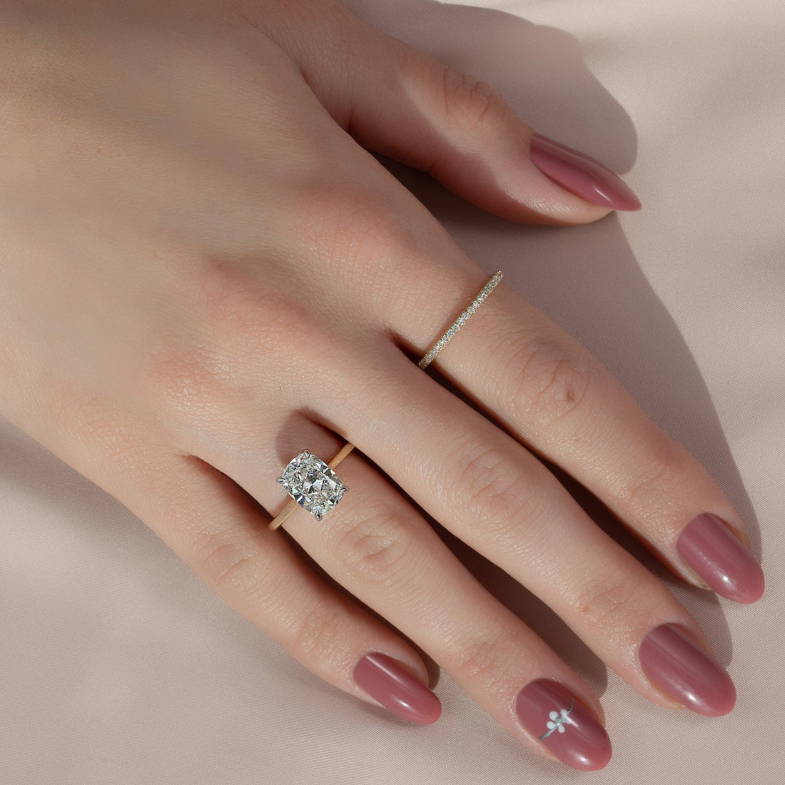 The Natalie Set With A 2 Carat Elongated Cushion Lab Diamond