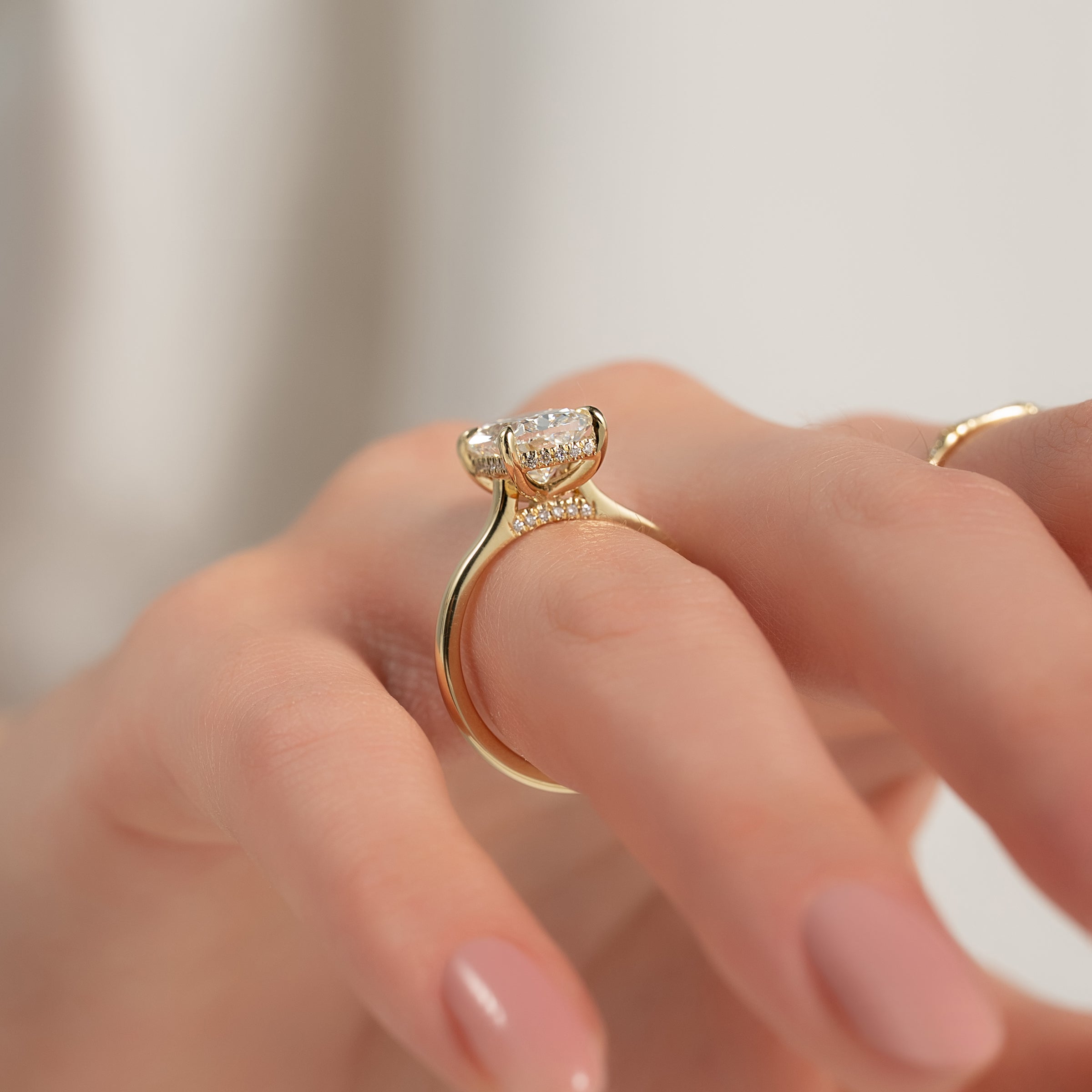The Natalie Set With A 2 Carat Elongated Cushion Lab Diamond