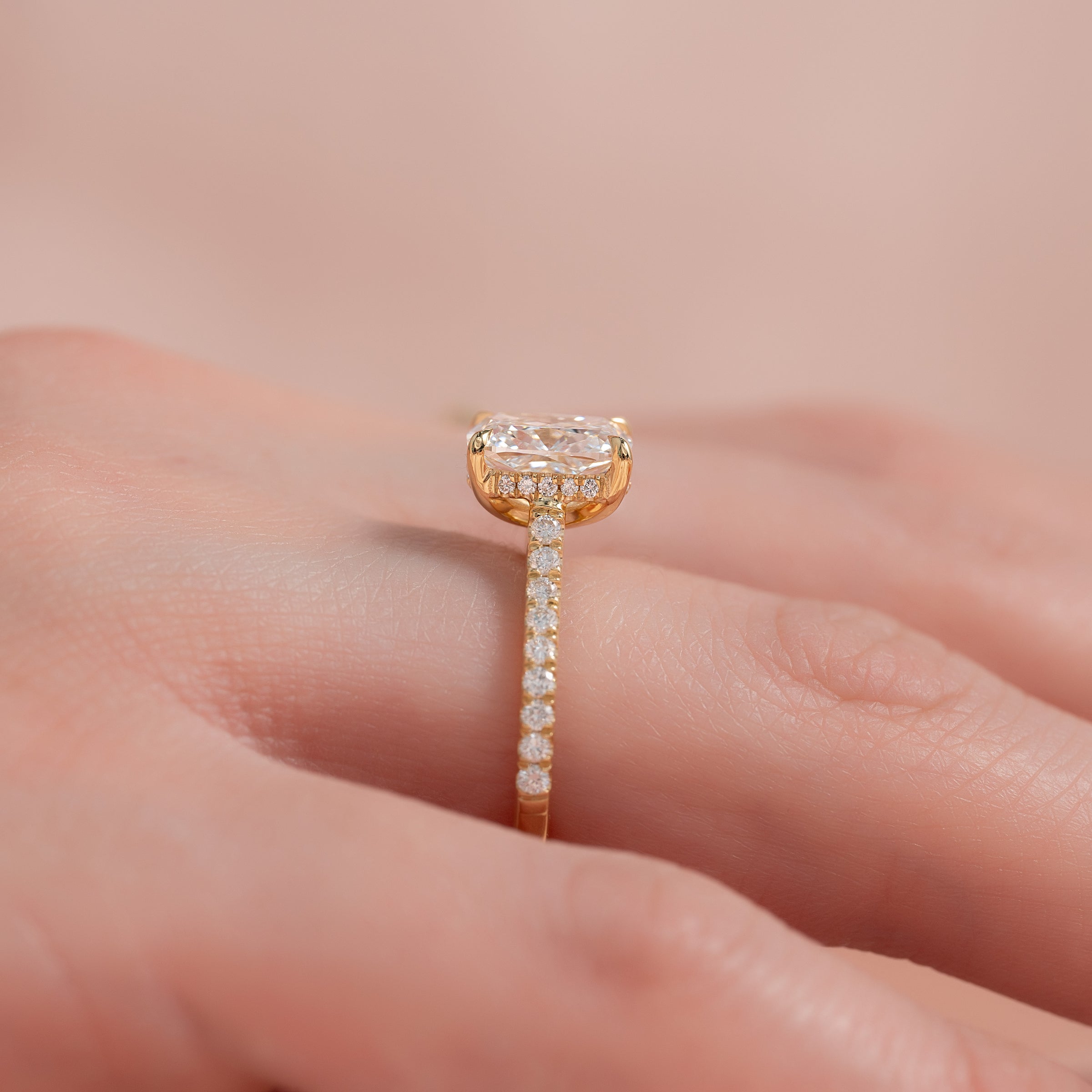 The Pave Natalie Set With A 2 Carat Elongated Cushion Lab Diamond