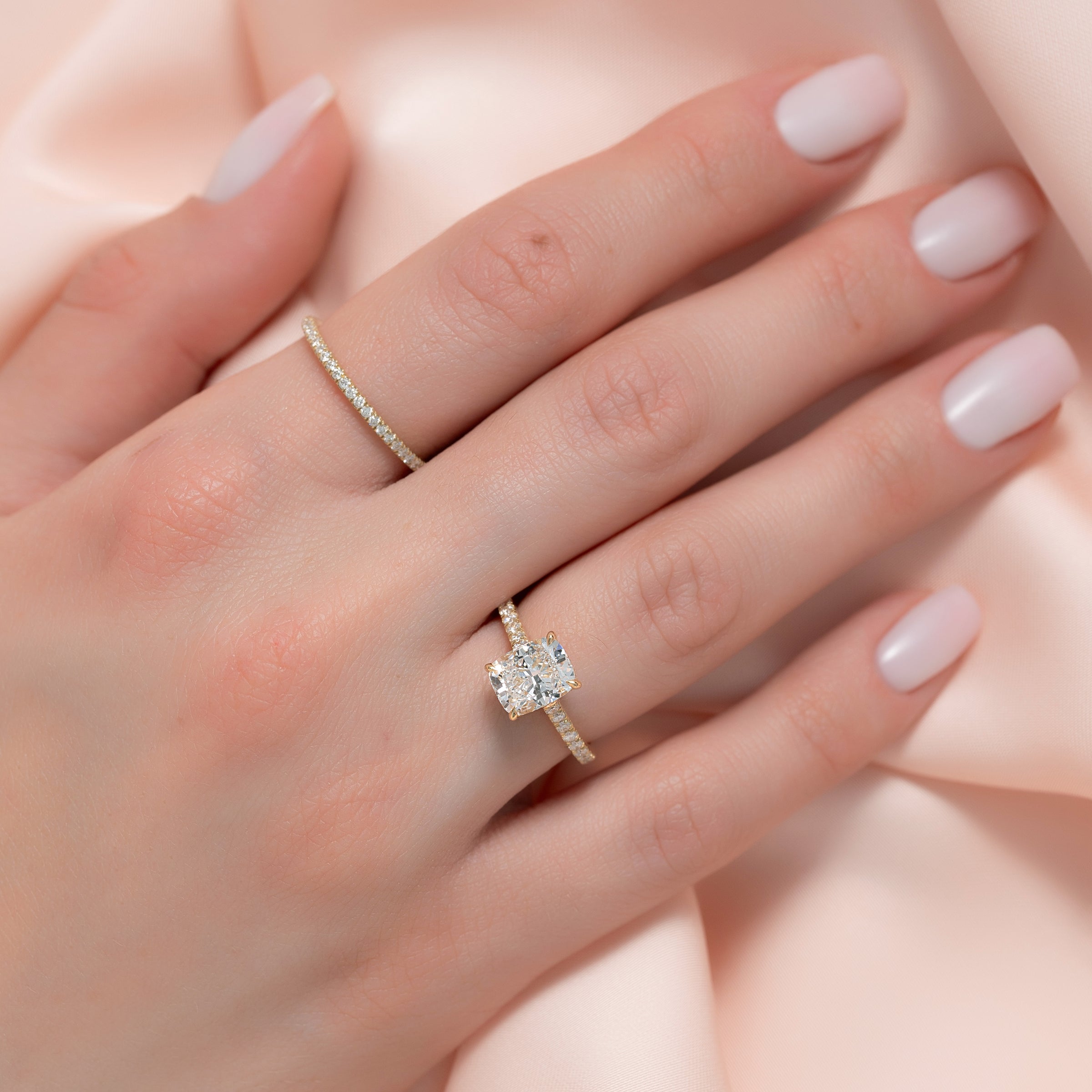 The Pave Natalie Set With A 2 Carat Elongated Cushion Lab Diamond