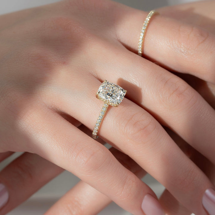 The Pave Natalie Set With A 2 Carat Elongated Cushion Lab Diamond