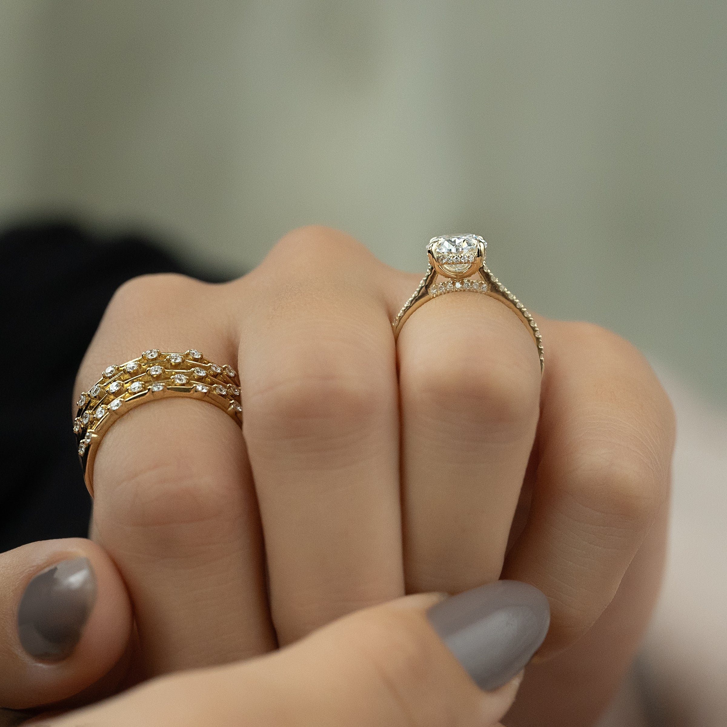 The Pave Natalie Set With A 2 Carat Oval Lab Diamond