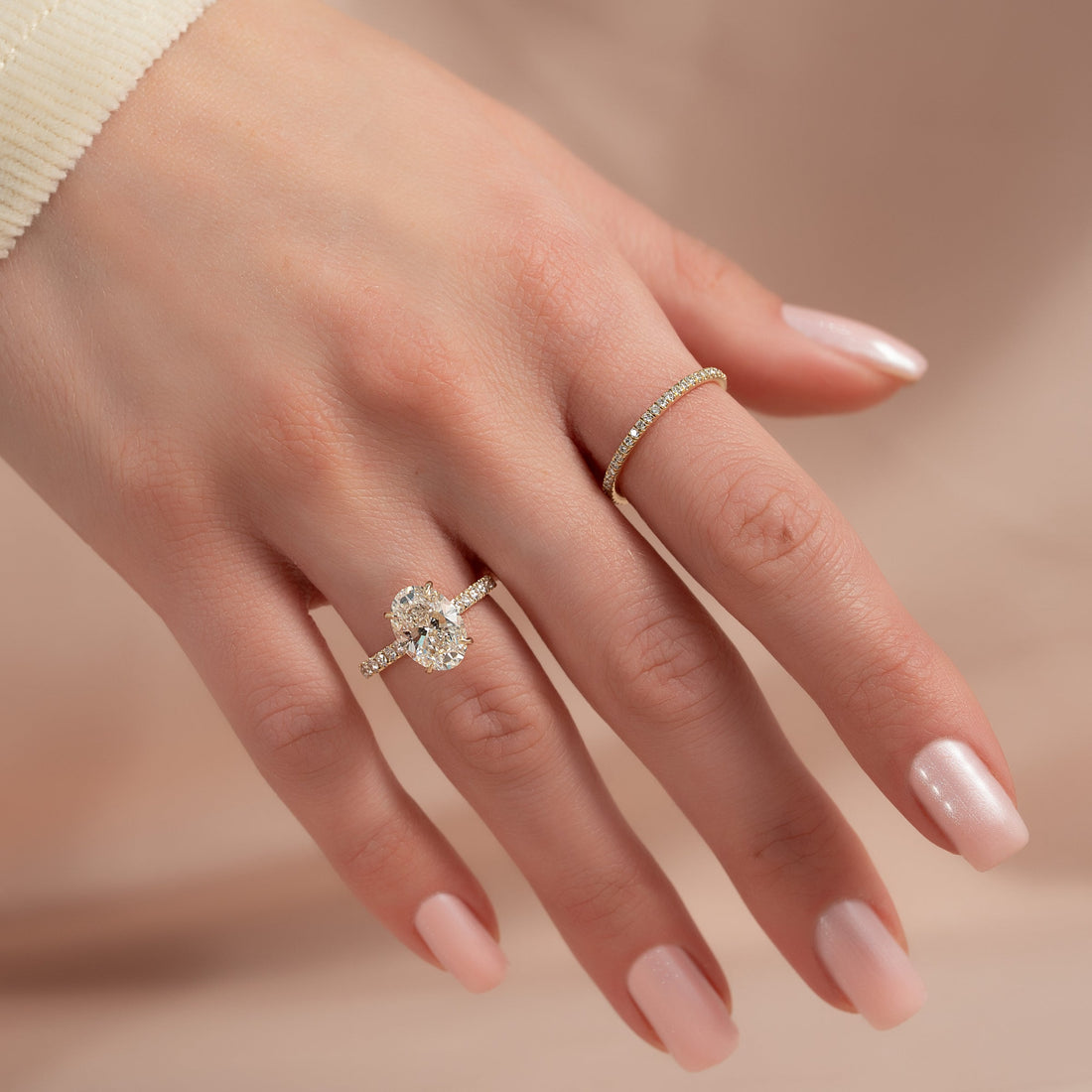 The Pave Natalie Set With A 2 Carat Oval Lab Diamond