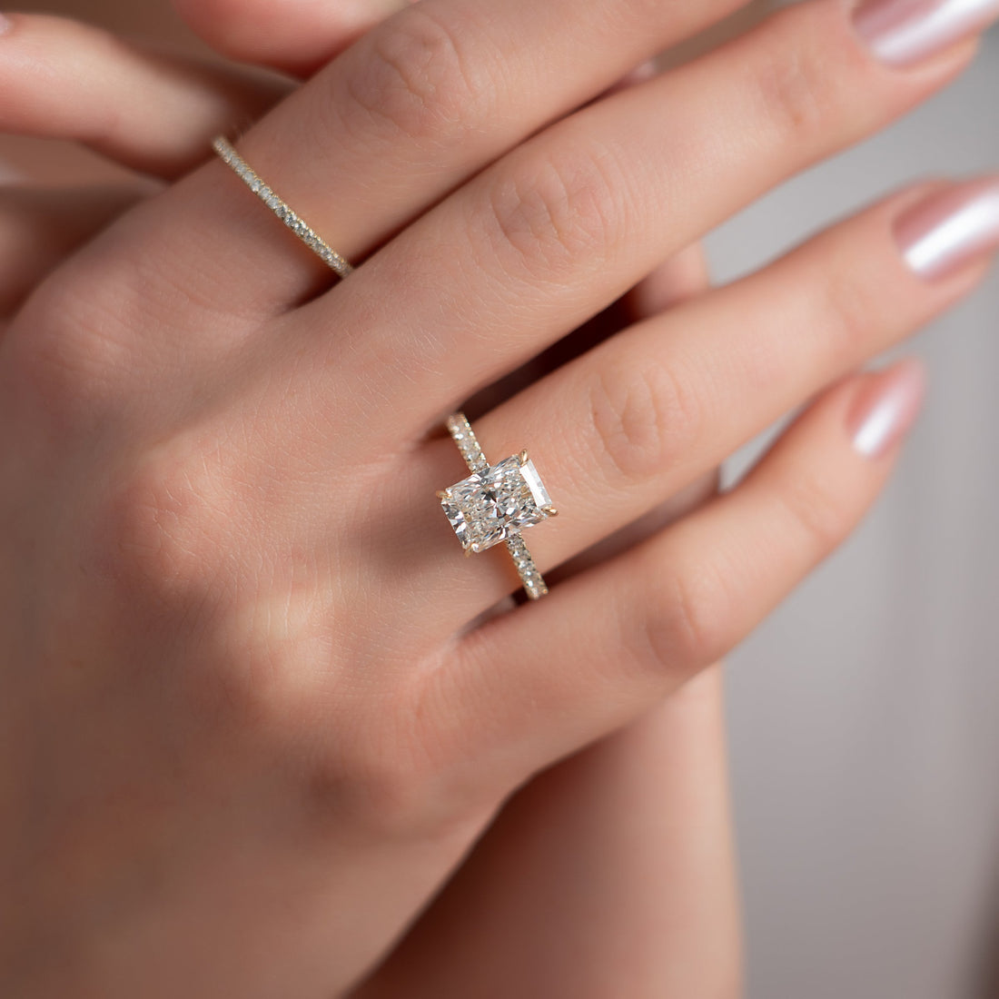 The Pave Natalie Set With A 2 Carat Radiant Lab Diamond
