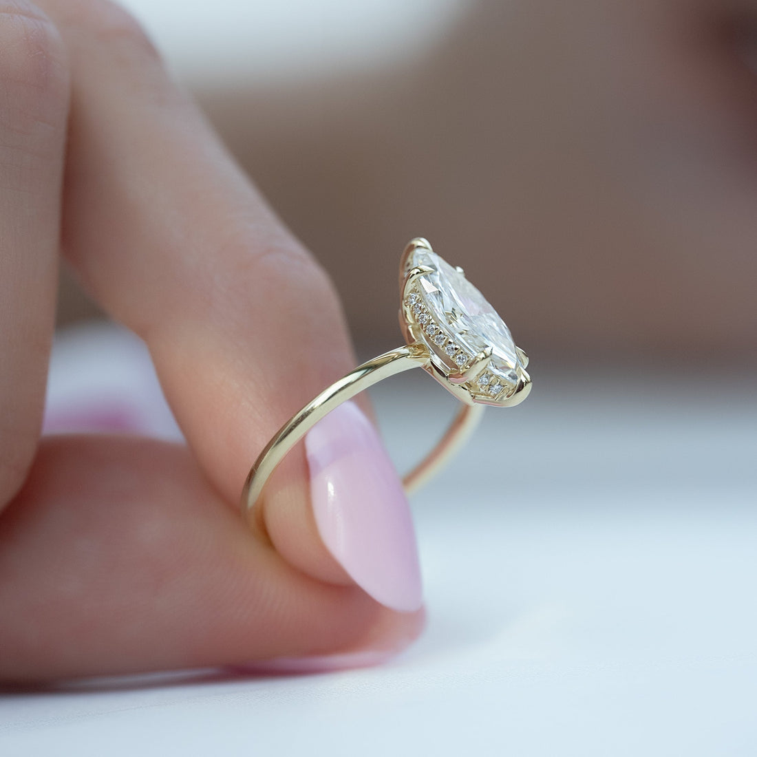 The Low Profile Kamellie Set With A 2 Carat Marquise Lab Diamond