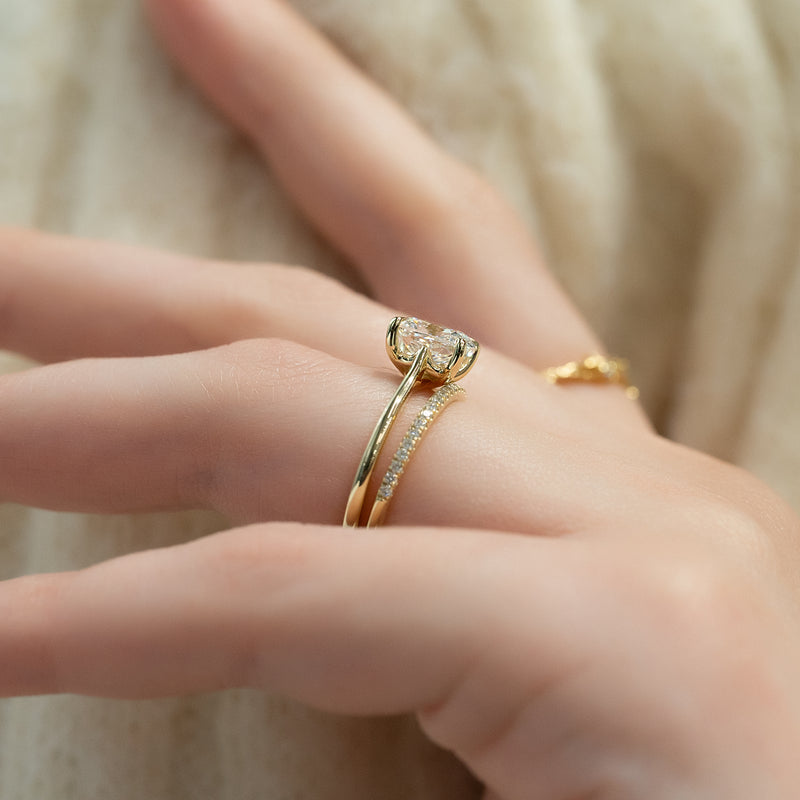 The Lexie Set With A 2 Carat Elongated Cushion Lab Diamond