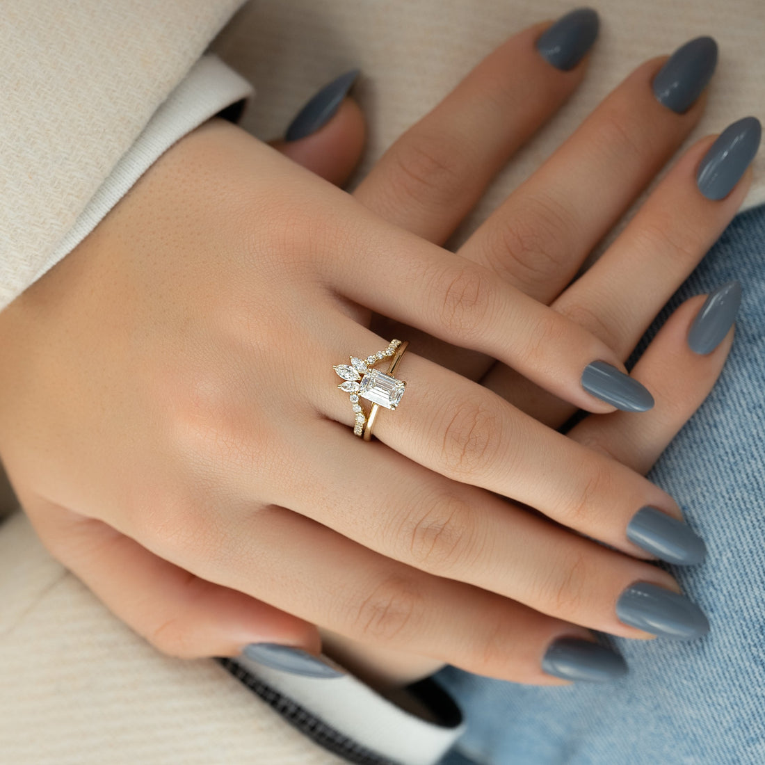 The Lexie Set With A 2 Carat Emerald Lab Diamond