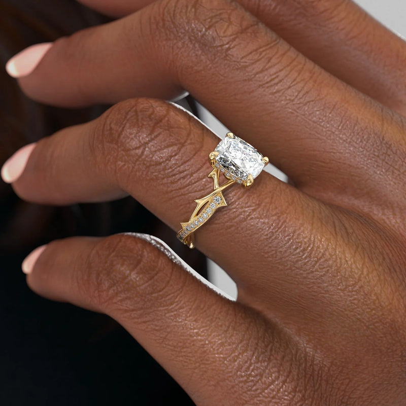 The Pave Twig Set With A 2 Carat Elongated Cushion Lab Diamond