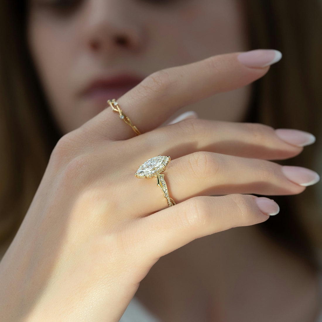 The Pave Twig Set With A 2 Carat Marquise Lab Diamond