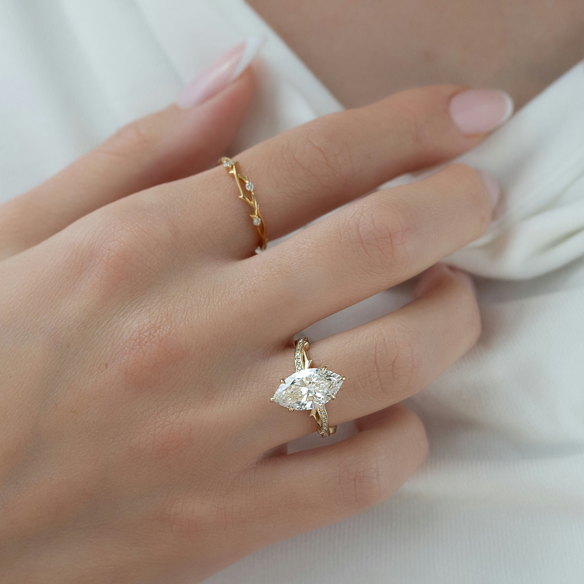 The Pave Twig Set With A 2 Carat Marquise Lab Diamond