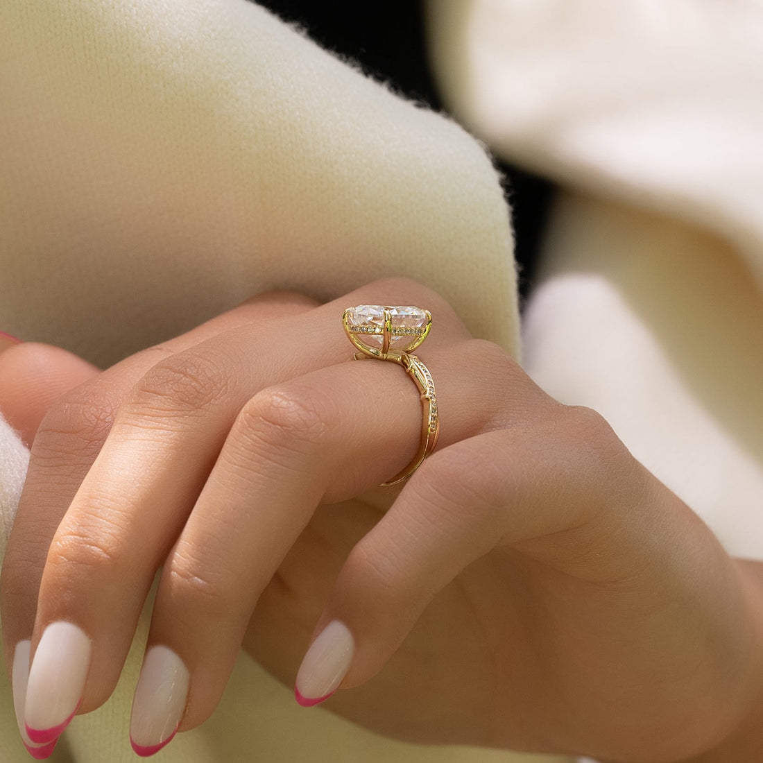 The Pave Twig Set With A 2 Carat Oval Lab Diamond