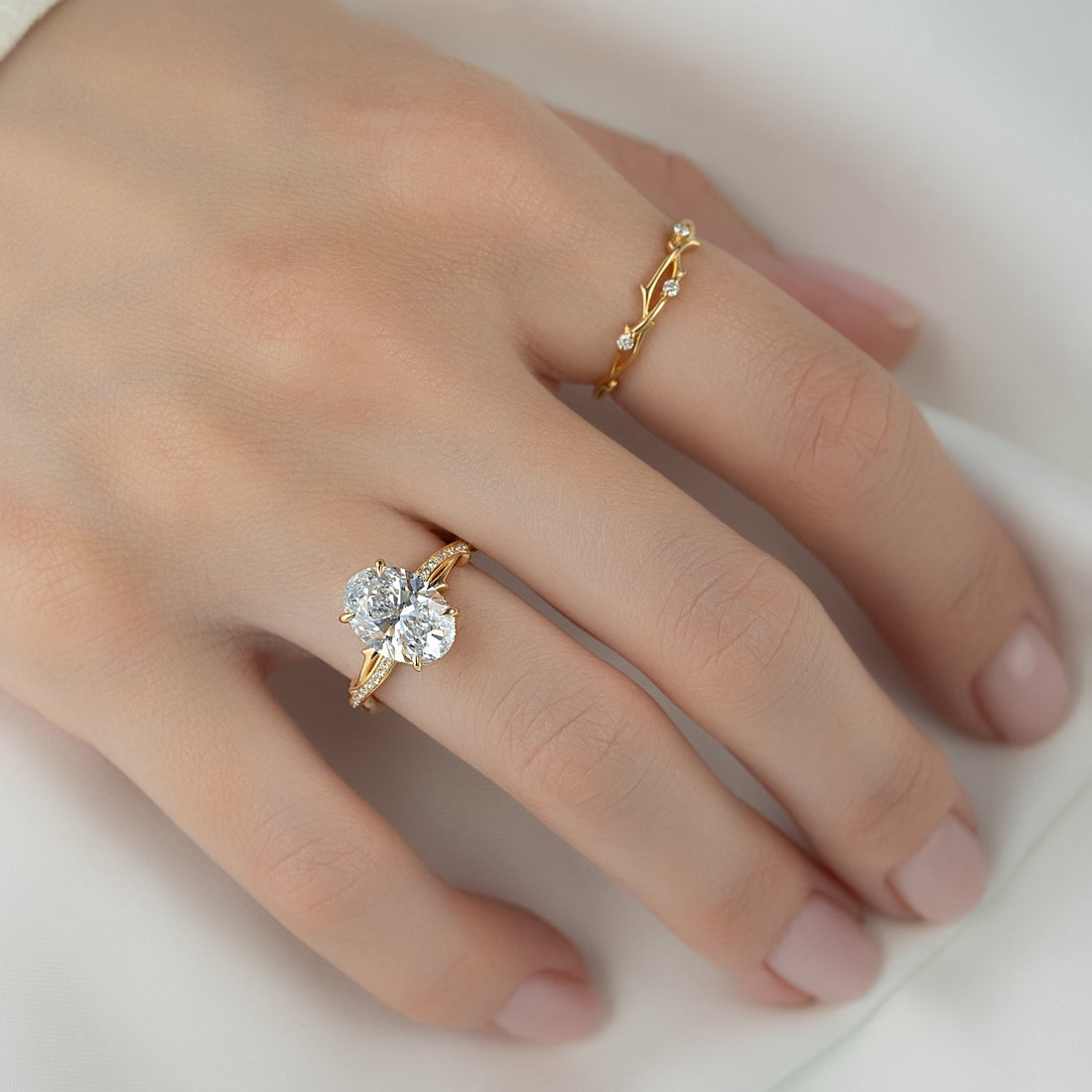The Pave Twig Set With A 2 Carat Oval Lab Diamond