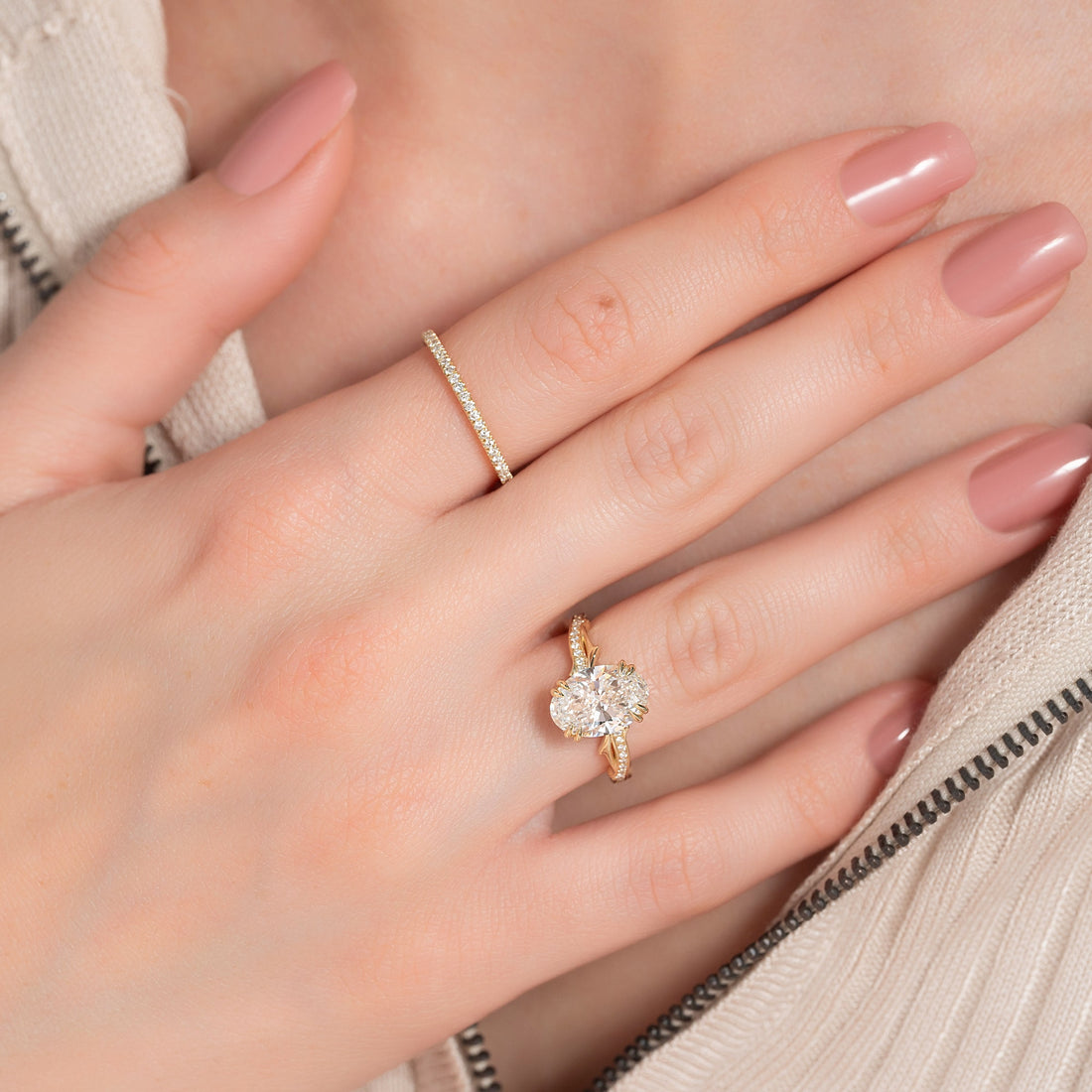 The Pave Twig Set With A 2 Carat Oval Lab Diamond