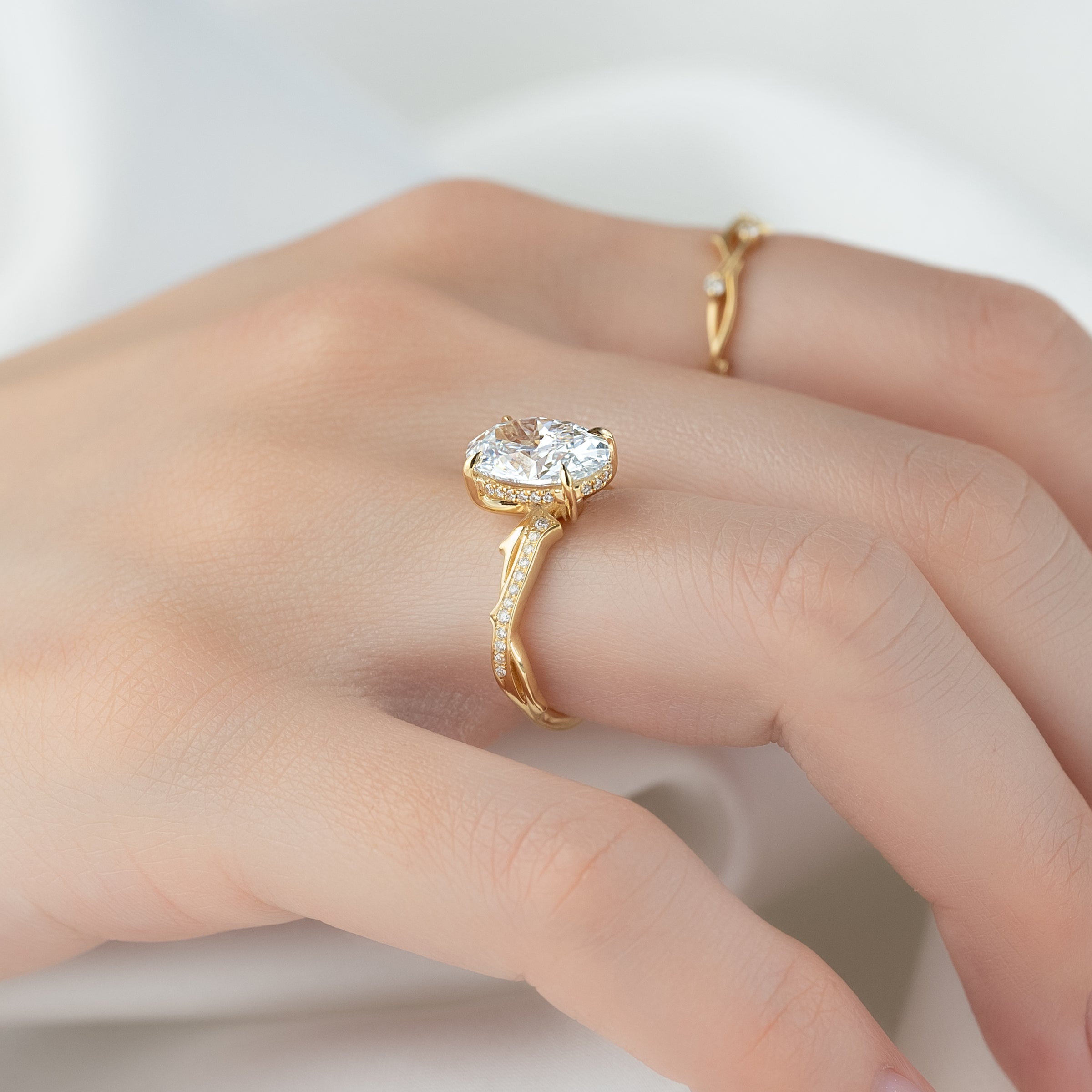 The Pave Twig Set With A 2 Carat Oval Lab Diamond