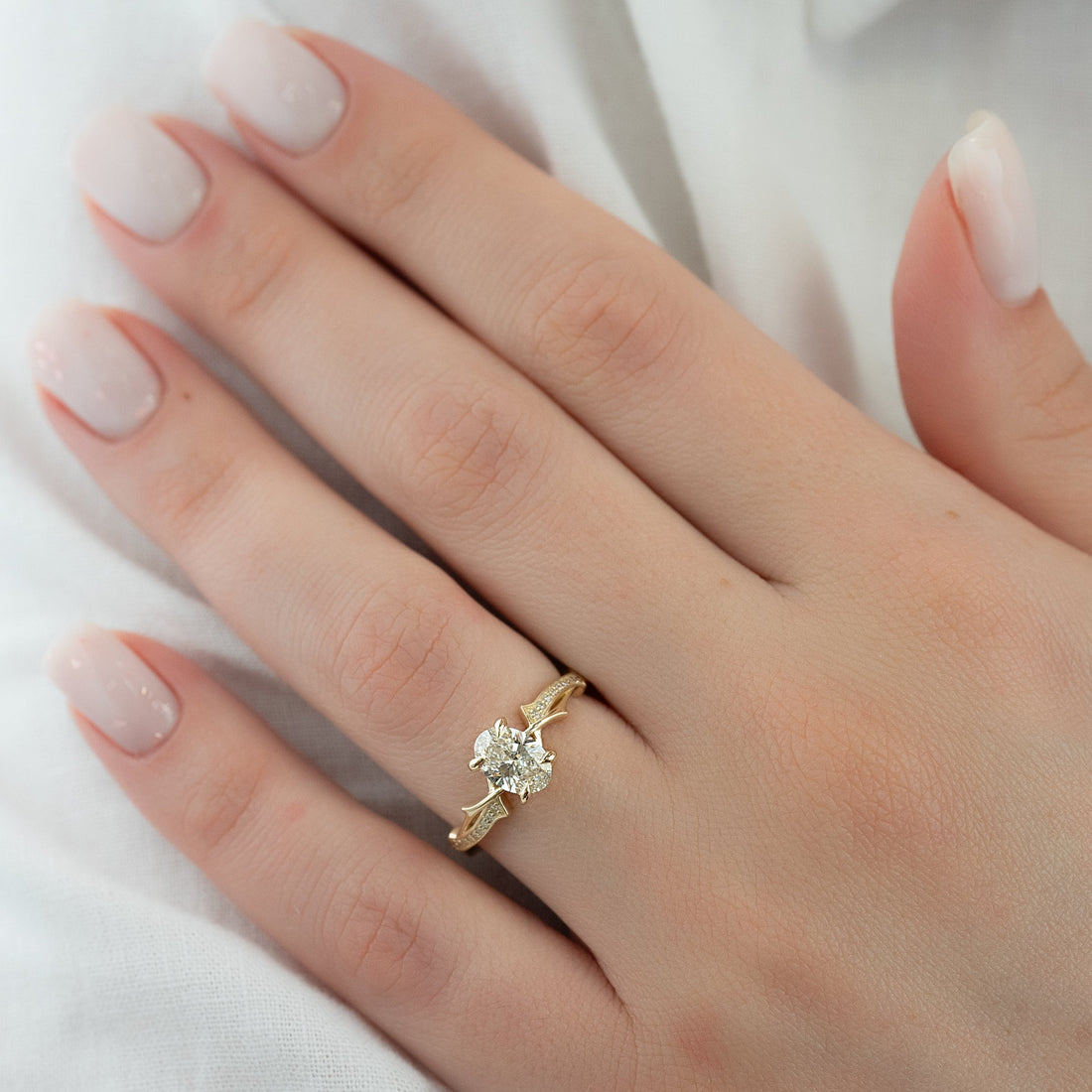 The Pave Twig Set With A 2 Carat Oval Lab Diamond