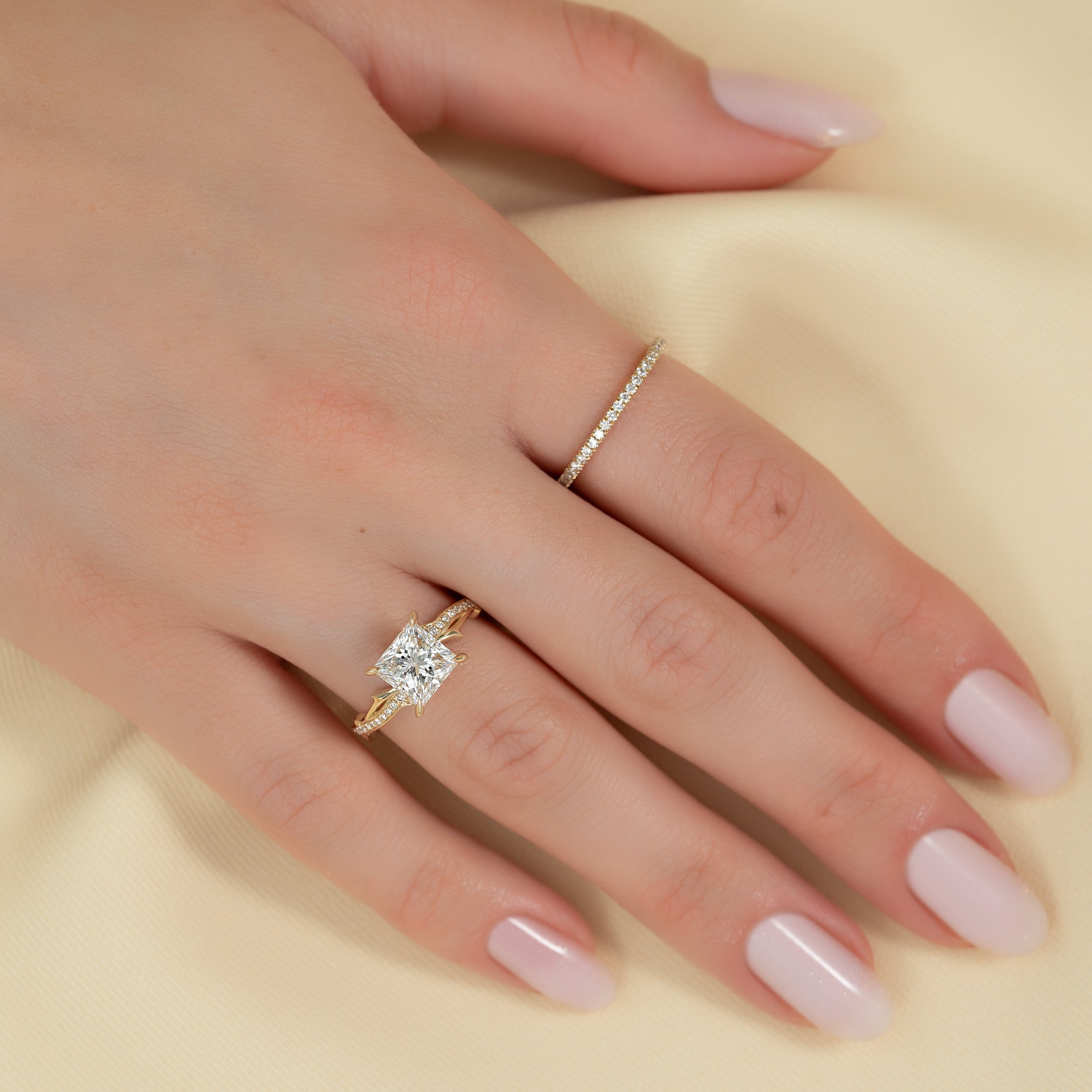 The Pave Twig Set With A 2 Carat Princess Lab Diamond