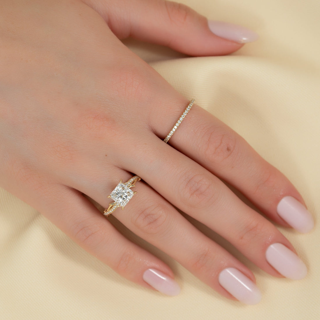 The Pave Twig Set With A 2 Carat Princess Lab Diamond