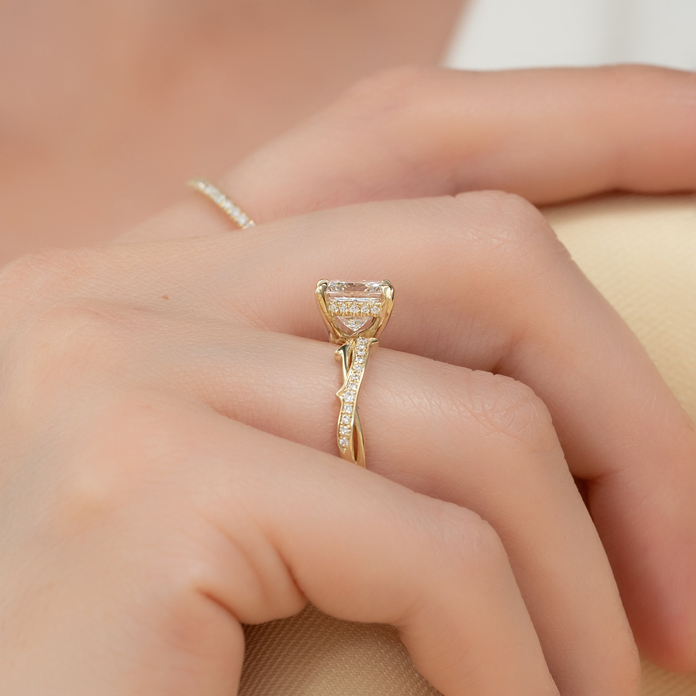 The Pave Twig Set With A 2 Carat Princess Lab Diamond