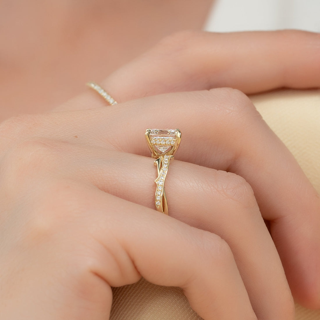 The Pave Twig Set With A 2 Carat Princess Lab Diamond