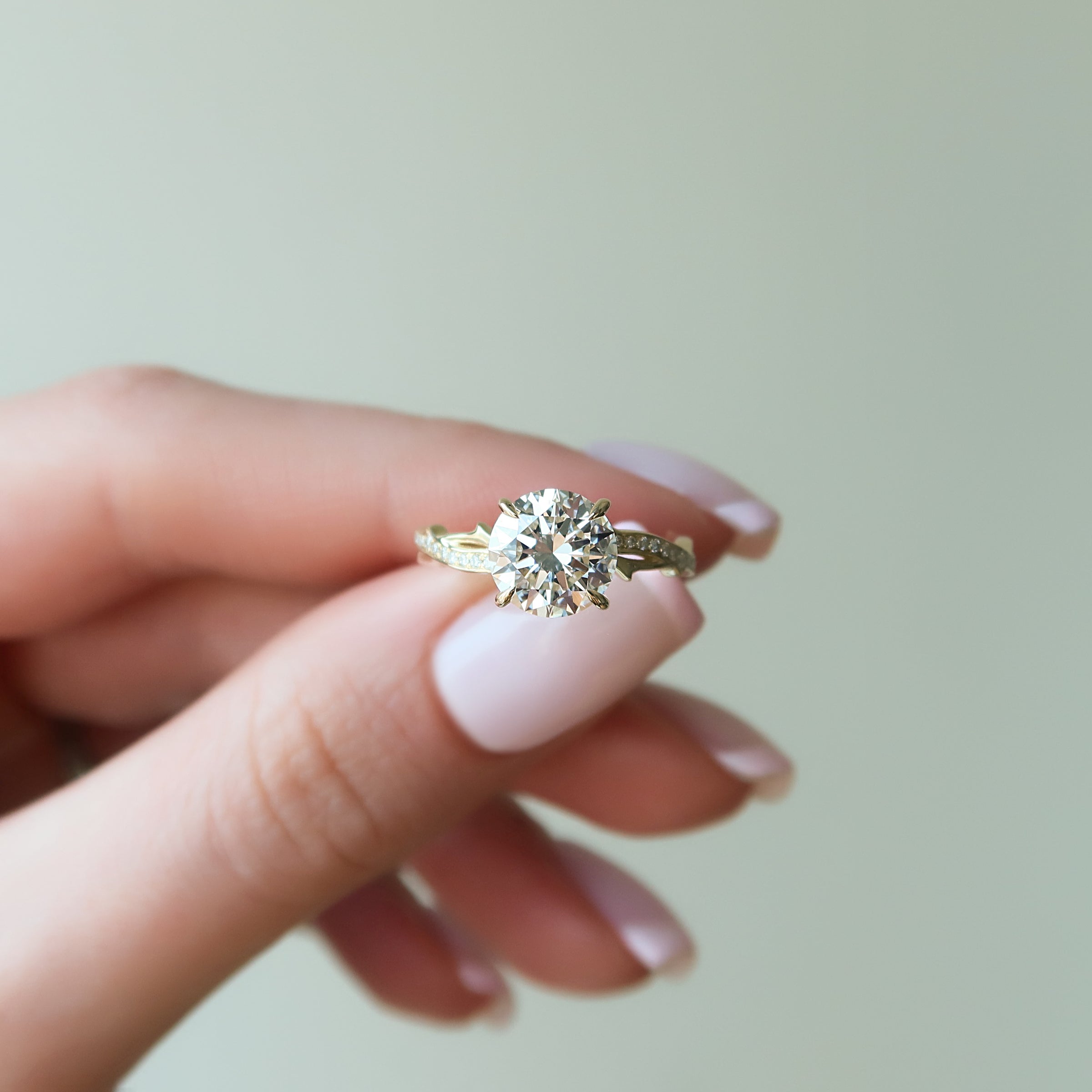 The Pave Twig Set With A 2 Carat Round Lab Diamond