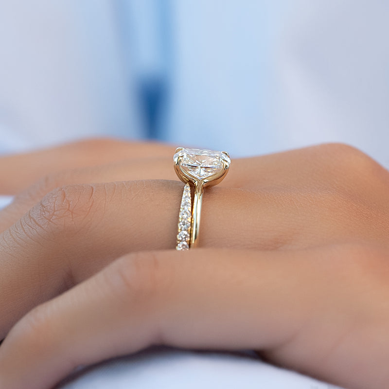 The Ashley Set With A 2 Carat Elongated Cushion Lab Diamond