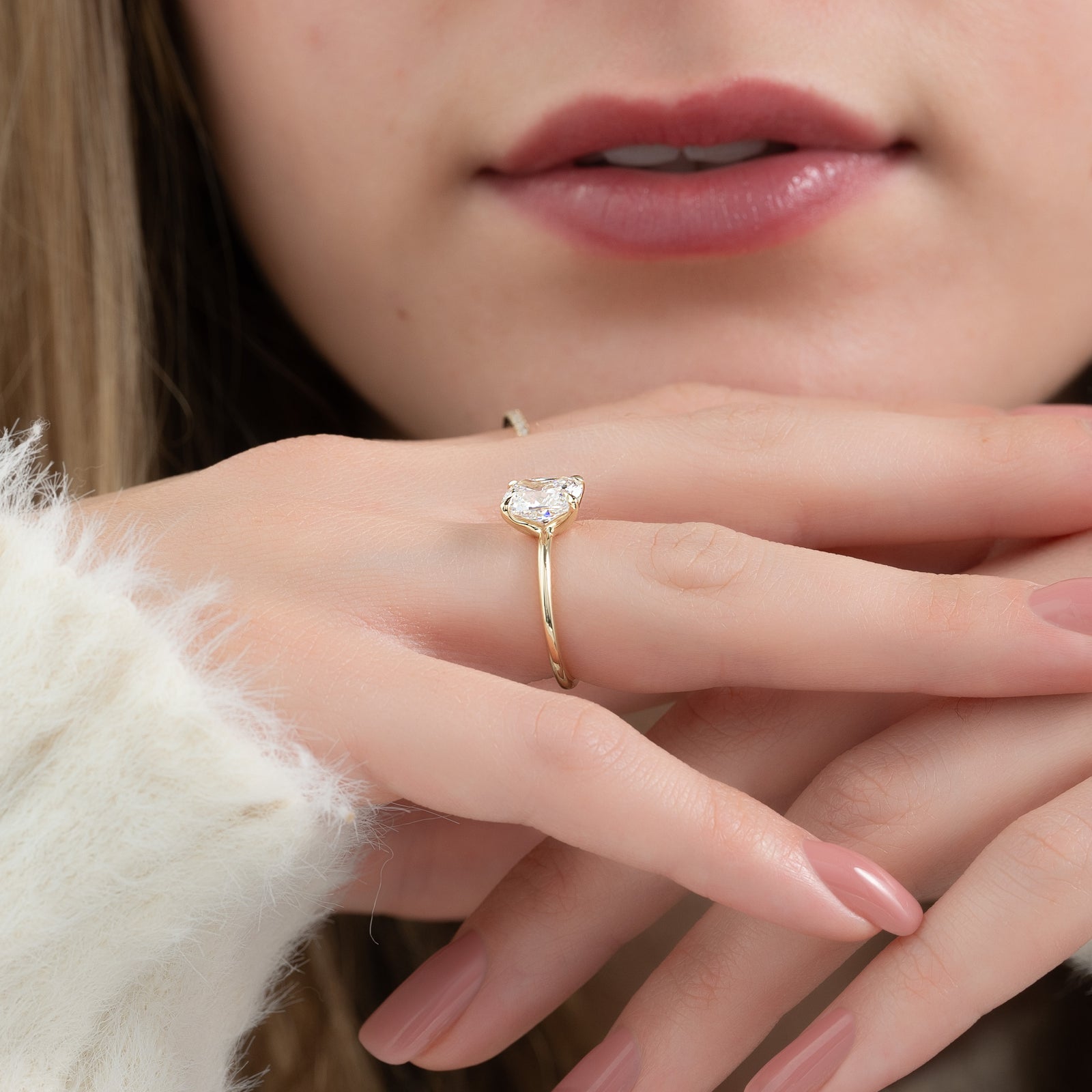 The Ashley Set With A 2 Carat Elongated Cushion Lab Diamond