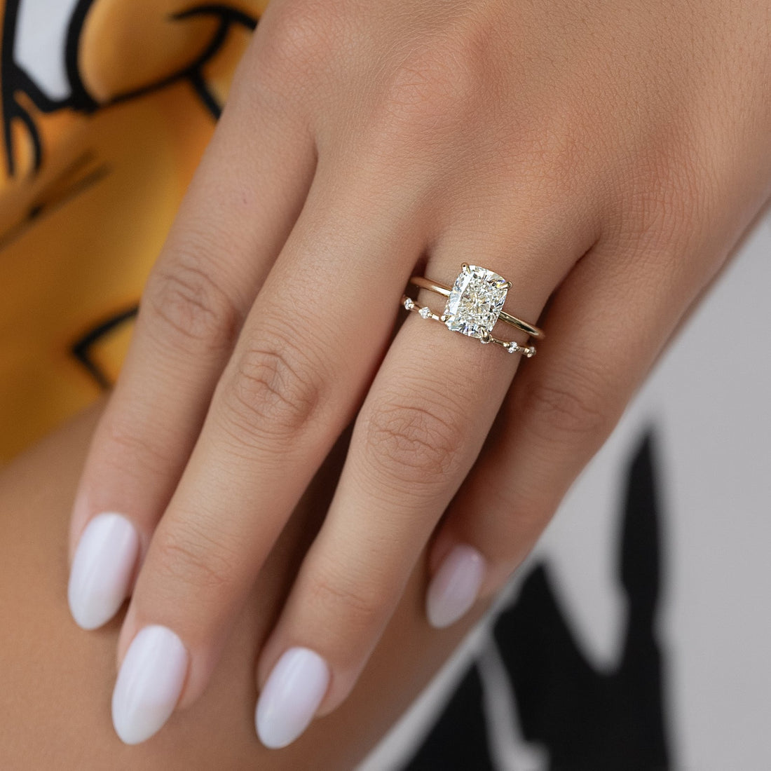 The Ashley Set With A 2 Carat Elongated Cushion Lab Diamond