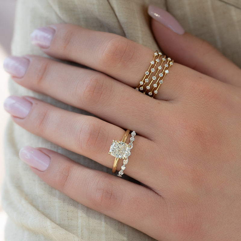 The Ashley Set With A 2 Carat Elongated Cushion Lab Diamond