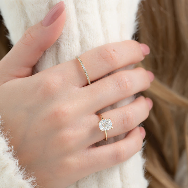 The Ashley Set With A 2 Carat Elongated Cushion Lab Diamond