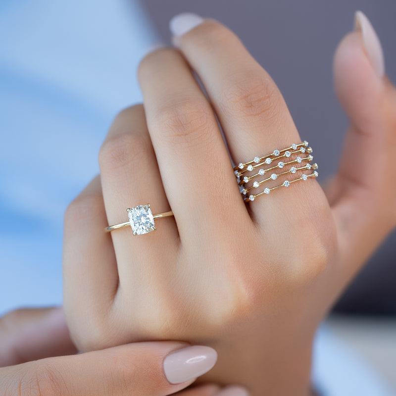 The Ashley Set With A 2 Carat Elongated Cushion Lab Diamond