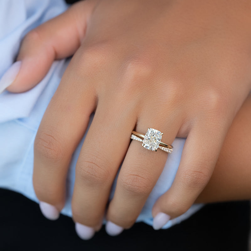 The Ashley Set With A 2 Carat Elongated Cushion Lab Diamond