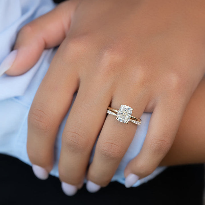 The Ashley Set With A 2 Carat Elongated Cushion Lab Diamond