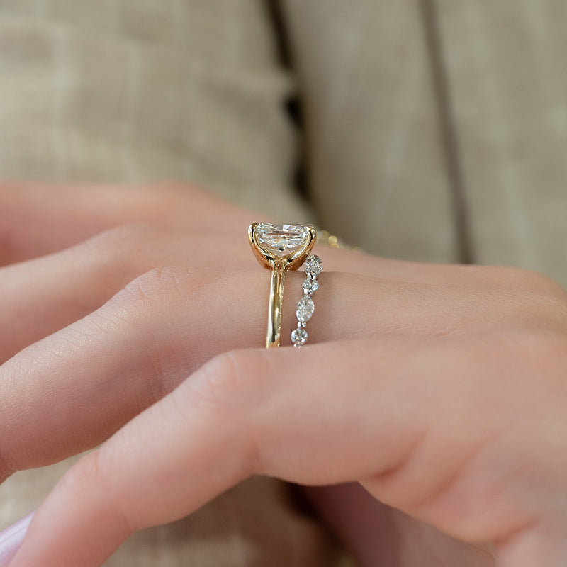 The Ashley Set With A 2 Carat Elongated Cushion Lab Diamond