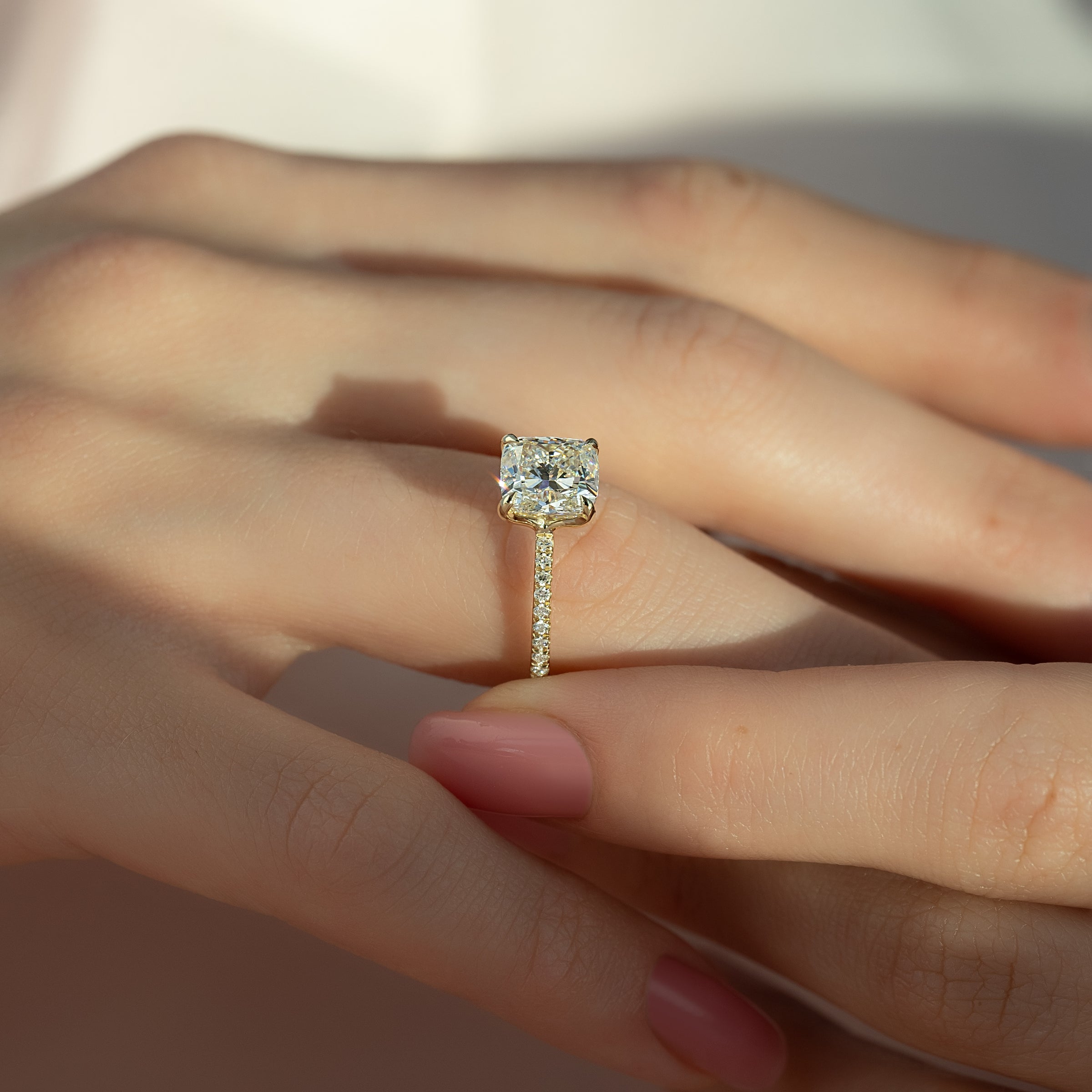 The Pave Ashley Set With A 2 Carat Cushion Lab Diamond