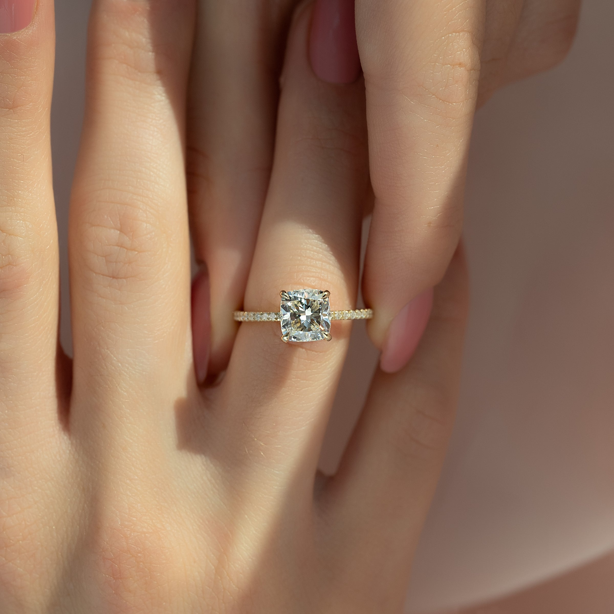 The Pave Ashley Set With A 2 Carat Cushion Lab Diamond
