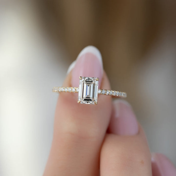 The Pave Ashley Set With A 2 Carat Emerald Lab Diamond