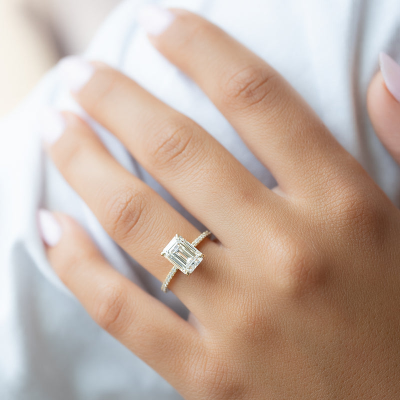 The Pave Ashley Set With A 2 Carat Emerald Lab Diamond
