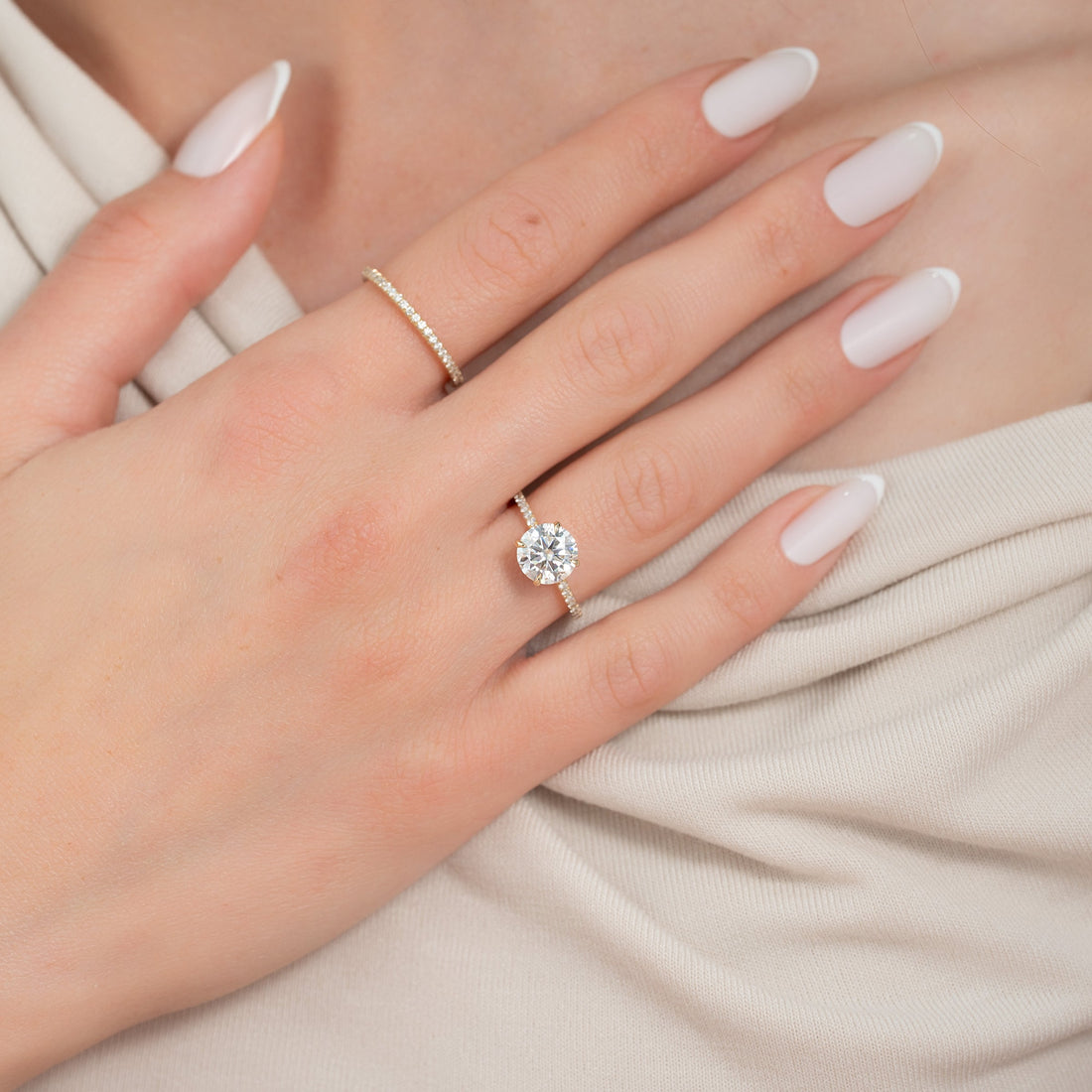The Pave Ashley Set With A 2 Carat Round Lab Diamond