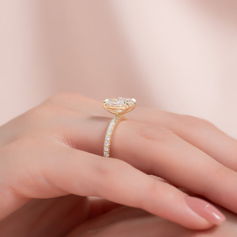 The Pave Eleanor Set With A 2 Carat Elongated Cushion Lab Diamond