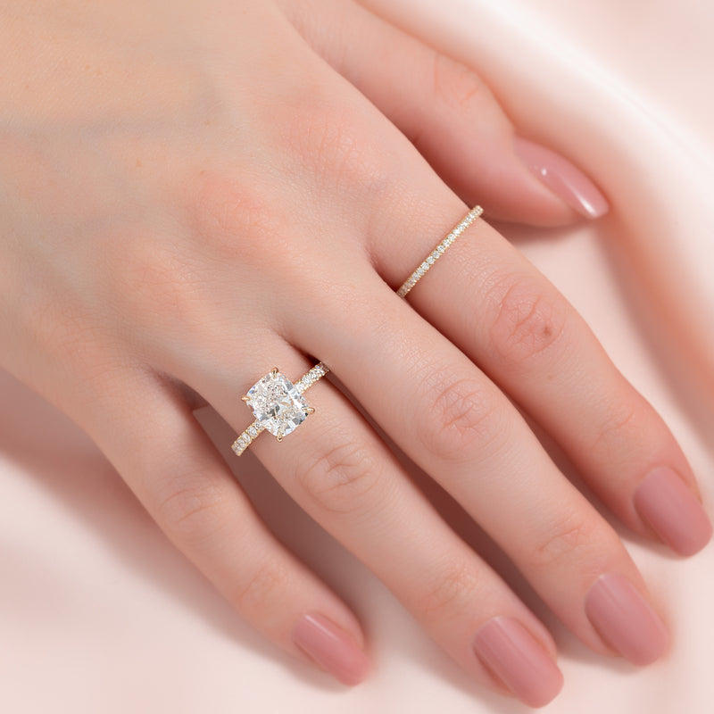 The Pave Eleanor Set With A 2 Carat Elongated Cushion Lab Diamond