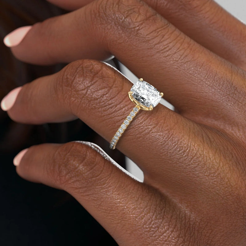 The Pave Alison Set With A 2 Carat Elongated Cushion Lab Diamond