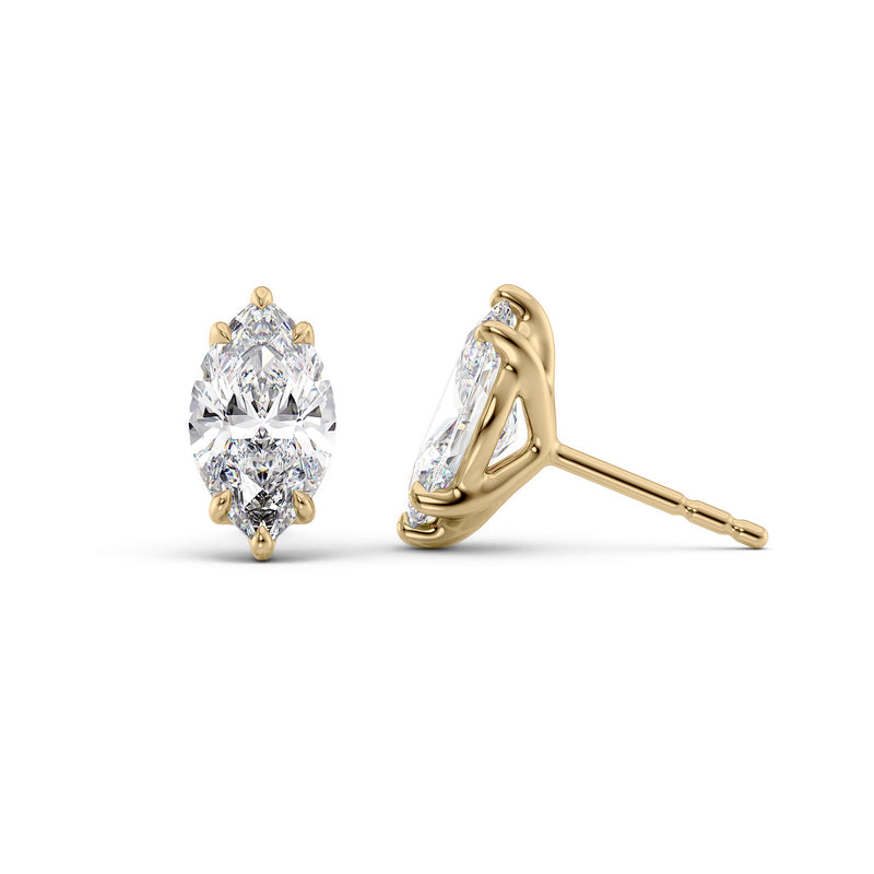 Stud Earrings Set With Marquise Lab Diamonds