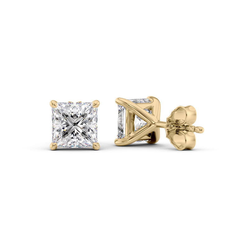 Stud Earrings Set With Princess Lab Diamonds