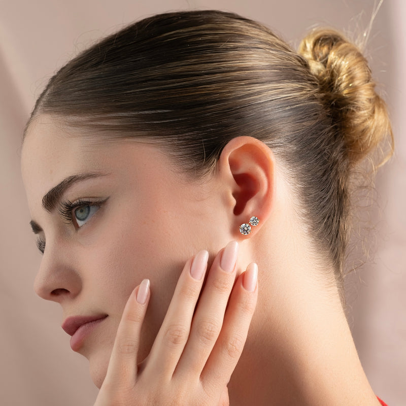 Stud Earrings Set With Round Lab Diamonds
