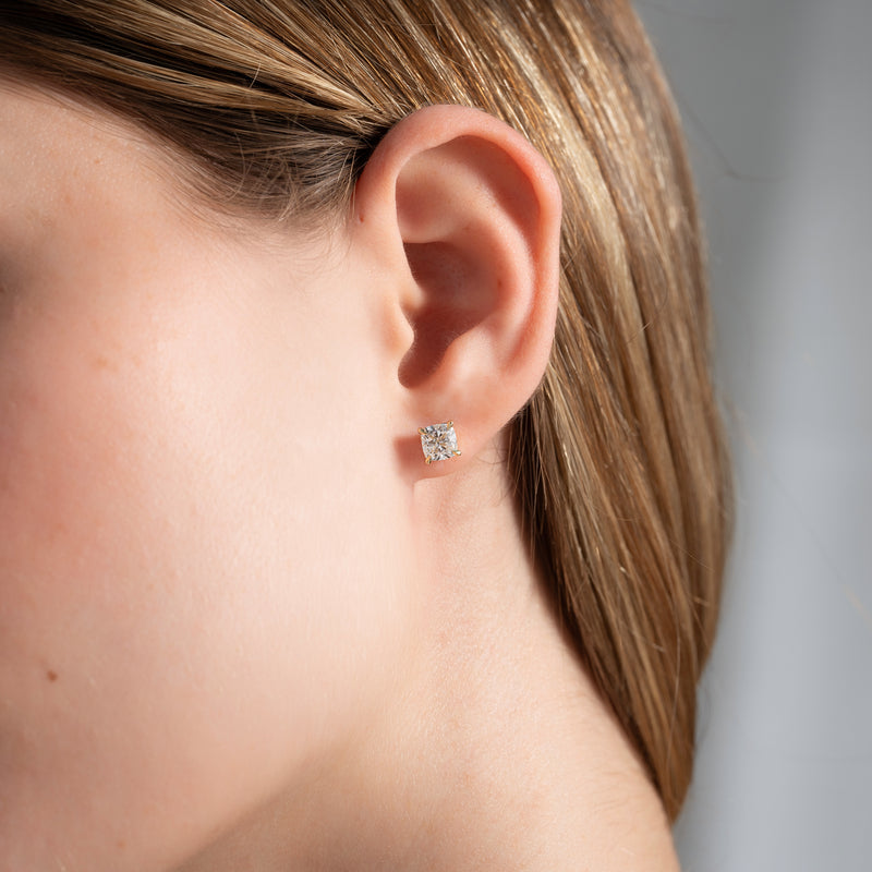 Basket Stud Earrings Set With Cushion Lab Diamonds