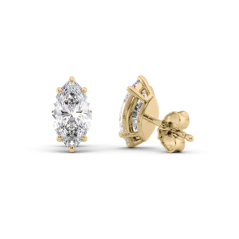 Basket Stud Earrings Set With Marquise Lab Diamonds