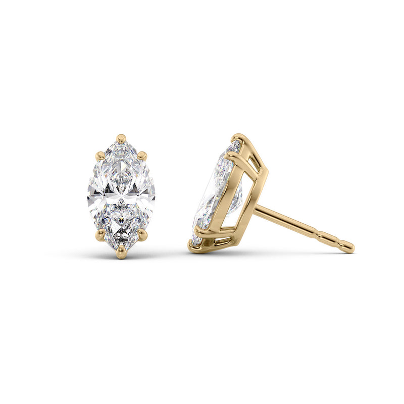 Basket Stud Earrings Set With Marquise Lab Diamonds