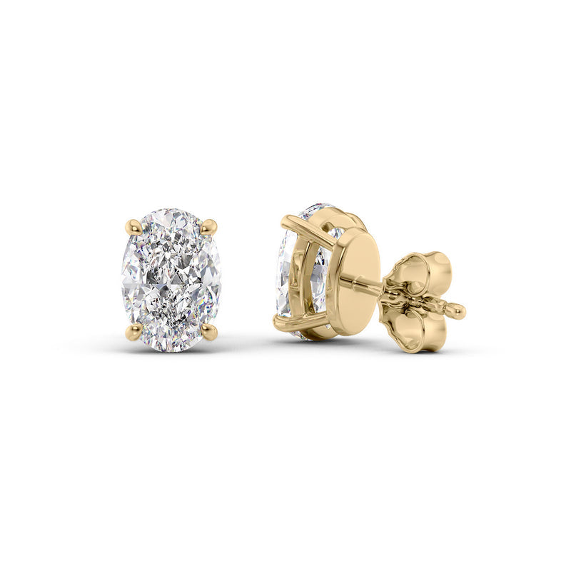 Basket Stud Earrings Set With Oval Lab Diamonds